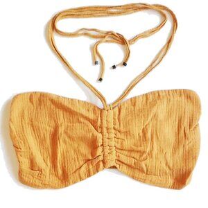 12th Tribe 100% Cotton Smocked Bandeau Halter Top M Pumpkin Orange Lined